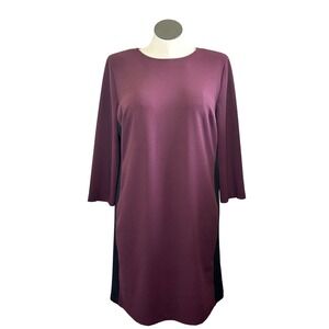 Womens Burgundy Black Dress 3/4 Sleeve Shift Sheath Zipper Back